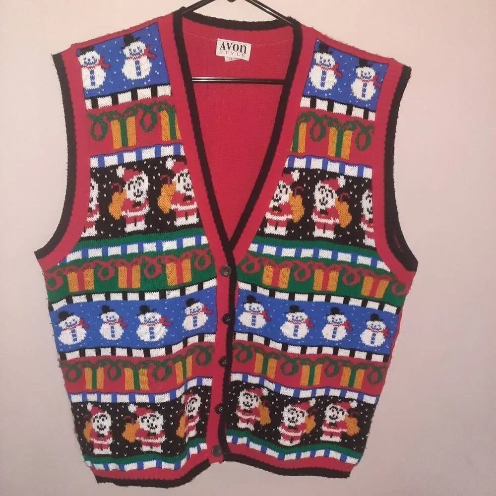 Avon Vintage Busy Christmas Button Up Cardigan Size 1X-2X